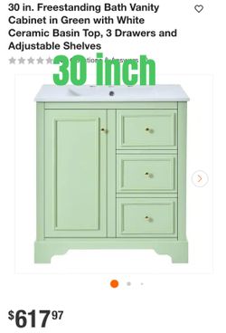 30-Inch Freestanding Bath Vanity Cabinet in Green