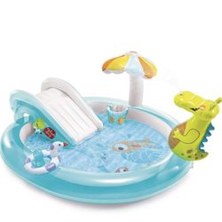 Intex 57165EP Gator 6.6ft x 5.6ft x 4in Outdoor Inflatable Kiddie Pool Water Play Center with Slide