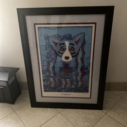 2005 Katrina Blue Dog With Professional Matting And Frame 
