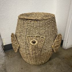 Pottery Barn Large Elephant Kids Rattan Wicker Toy Laundry Hamper Nursery Playroom