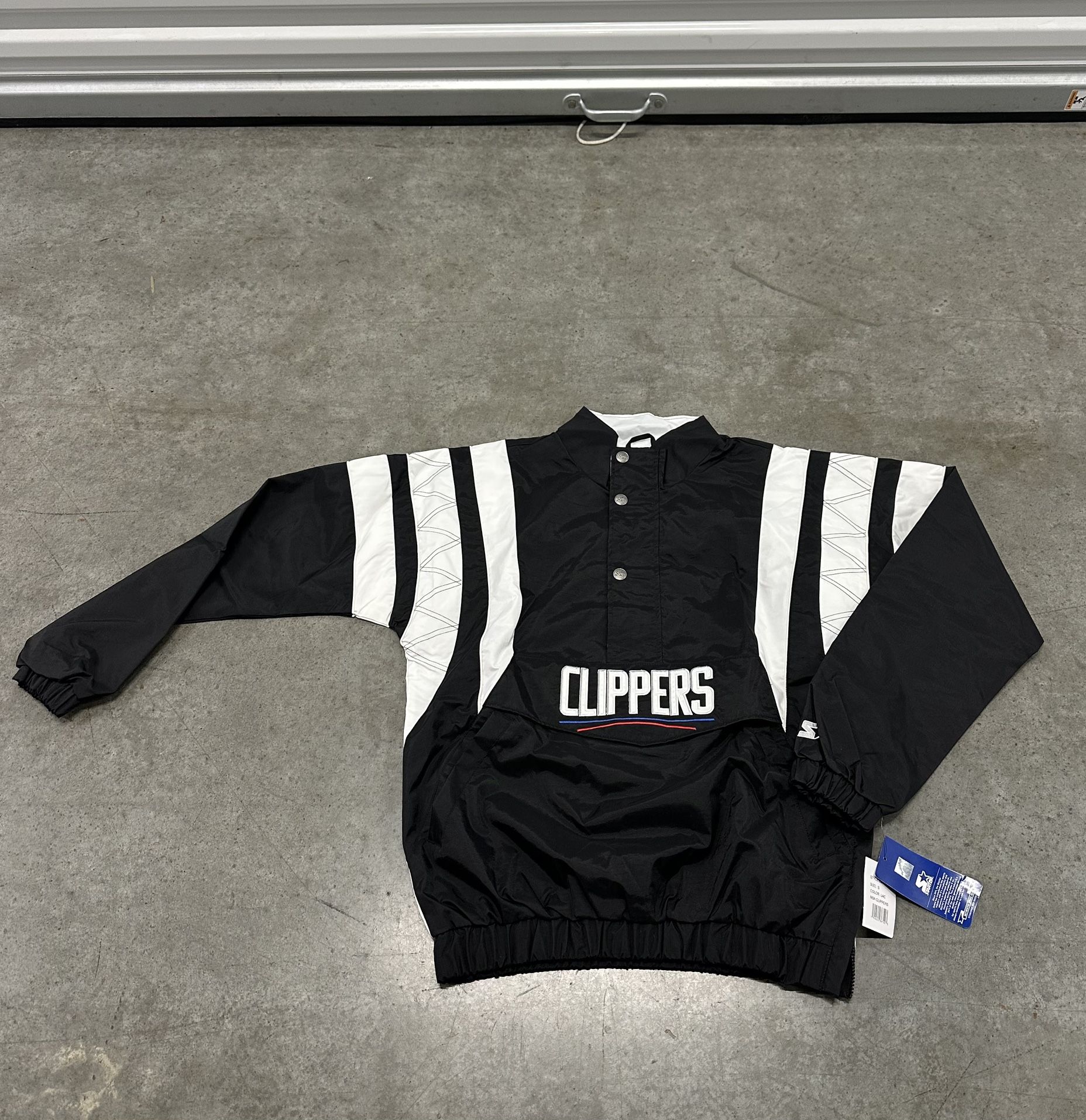 Men's LA Clippers Starter Black The Impact Oxford Crinkle 1/2-Zip Jacket