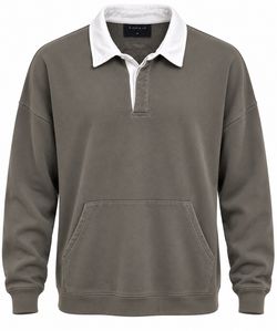 Richie Le RLC22-019 Rugby Polo Shirt Men’s M Dark Grey White Collar 100% Cotton