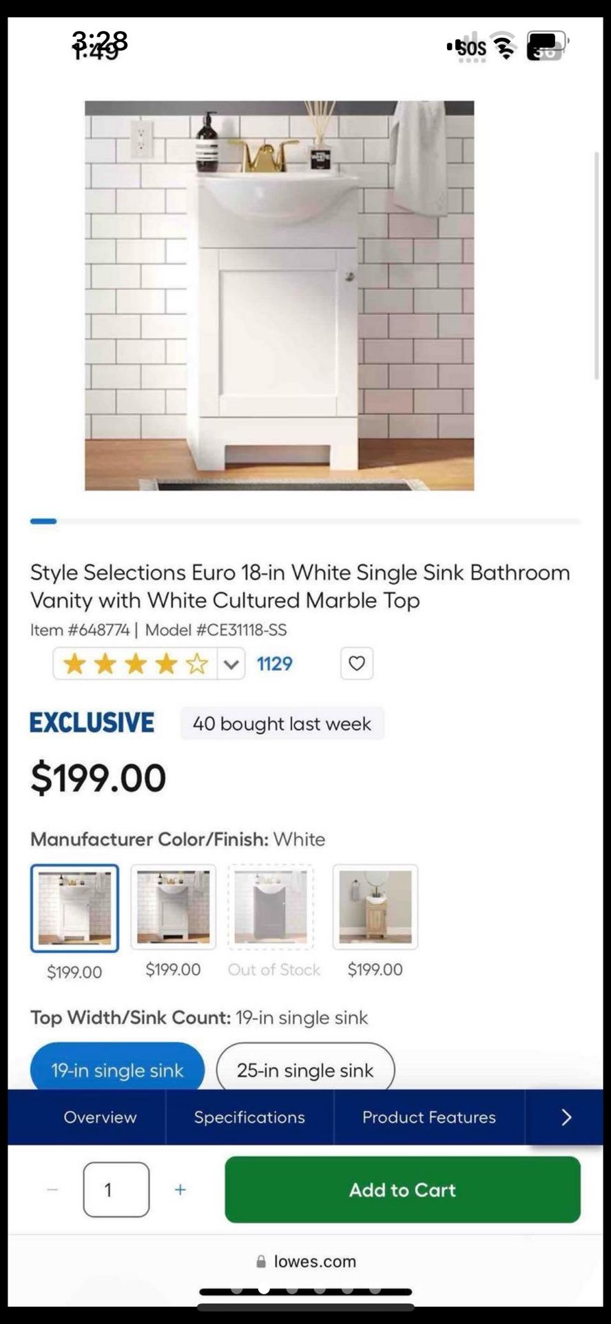 18 Inch Vanity No Top