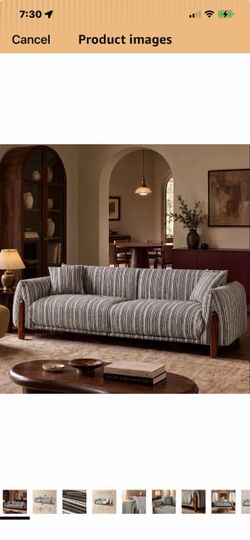 Striped Upholstered Sofa with Wood Legs