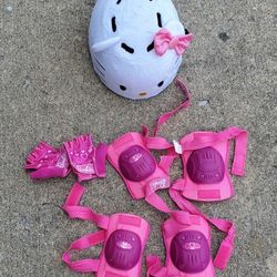 Girls Hello Kitty Helmet And Barbie Knee/elbow Pads Set