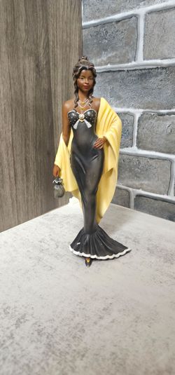 Elegant Woman Figurine Black Gown Yellow Shawl