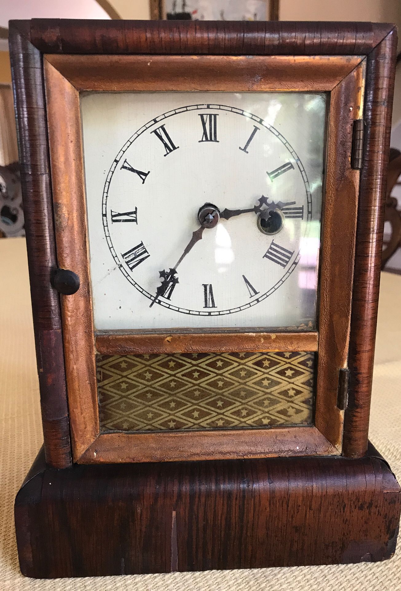 Antique wind up clock by Jerome and company manufactures of eight and one day brass clocks of New Haven Connecticut