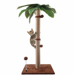 Cat Scratching Post 35'' Tall Cat Scratcher Tree Tower Scratching Posts for Indoor Cats with Cat Toy Mouse Hole and Interactive Wooden Ball for Kitten