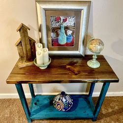 Handcrafted Shabby Chic Turquoise Console / Entryway Table