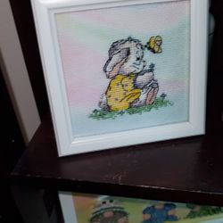 Springtime Bunny Hand Stitched 4 X4 Frame