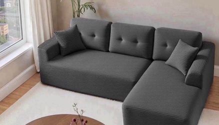 Boneless Couch, Modern Cloud Couch with Deep Seat, Corduroy Sofa for Living Room, Bedroom, Modular Sectional Sofa with Right-Facing Chaise, 108.3 Inch