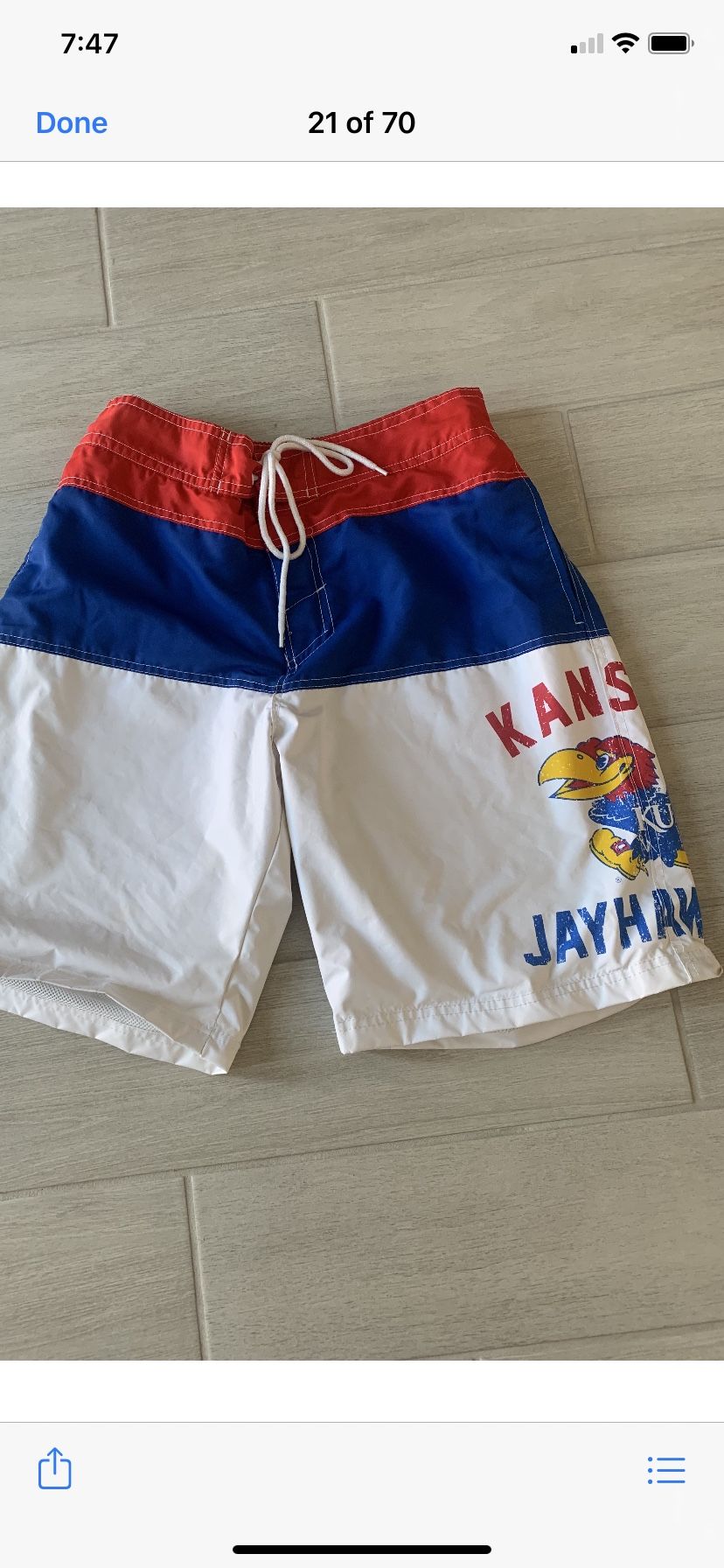 Men’s Kansas Jay Hawks Swim Trunks Large