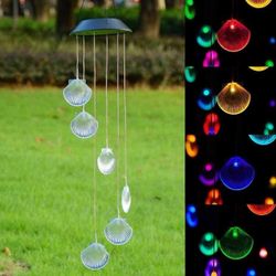 Multi-Colored Solar-Powered LED Light-Up Vibrant Shell Wind Chime Garden and Patio Decor Beach Inspired (Sea Shells)