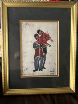 Framed Folk Art Print of Violin Musicians