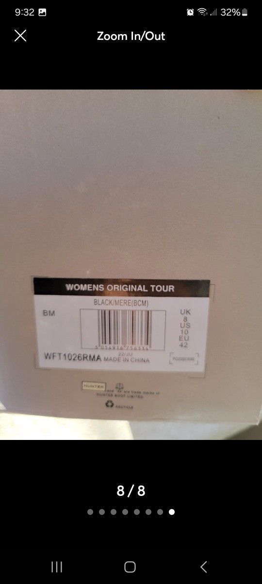 New Size 10 Womens Hinter Rubber Boots Original Tour Black Gray Nib