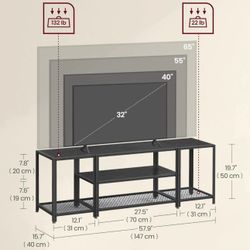 VASAGLE 3 Tier Entertainment Center Industrial TV Console Table w/ Open Storage Shelves - Black