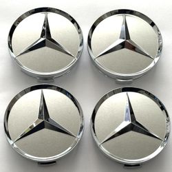 Set of 4pcs 75mm MERCEDES BENZ Matte Silver Center Wheel Hubs Hubcaps Emblem