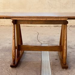 Solid Oak Mission / Arts & Crafts Trestle Dining Table w/ Leaf