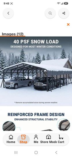 20 ft. W x 40 ft. D Heavy-Duty Galvanized Steel Carport with Reinforced Frame, All-Weather Car Shelter in Dark Gray
