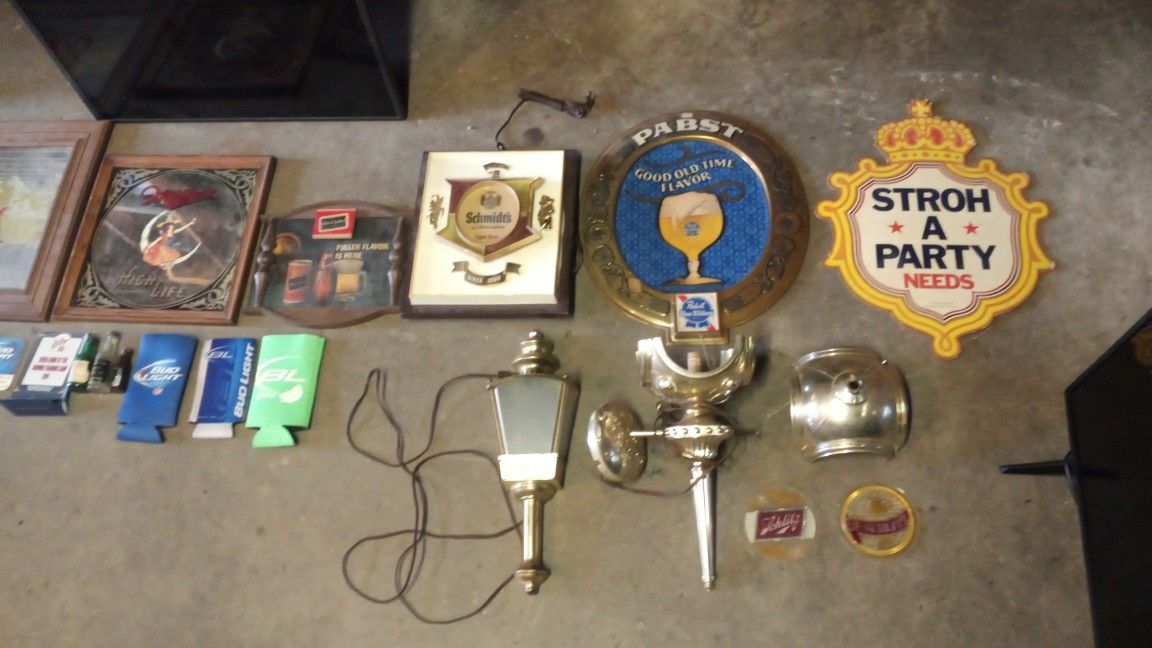 Large Assortment Of Antique Or Vintage Bar Signs And Bar Stuff
