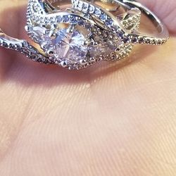 Gorgeous 3 Pcs Set Round cut Women's wedding Engagement Promises Bridal ring Size 7