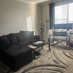 Black Couch Sofa with Chaise and Pillows