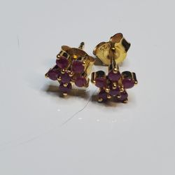 Wedding  925 Gold Vermeil  0.54 Ct Natural Ruby Small Baby Stud Earring, Estate, Vintage 