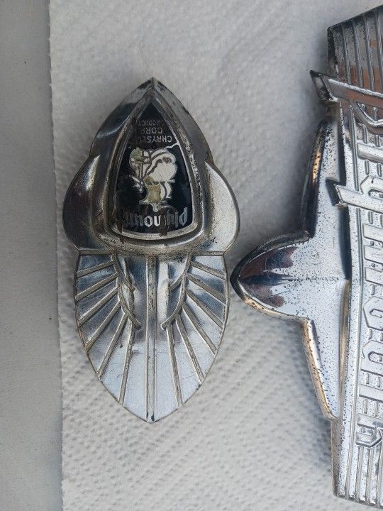 Vintage 1940's Plymouth Emblems 1 For The Front & 1 For The Trunk Lot Of (2)