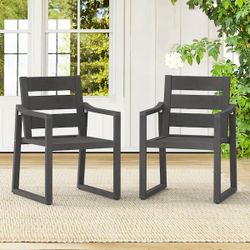 Dark Gray Stationary Square-Leg Recycled Plastic Ply All-Weather Indoor Outdoor Patio Dining Chair (Set of 2)