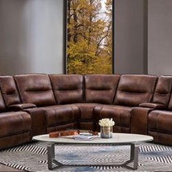New Top Grain Genuine Leather Recliner Sectional Couch / Free Delivery 