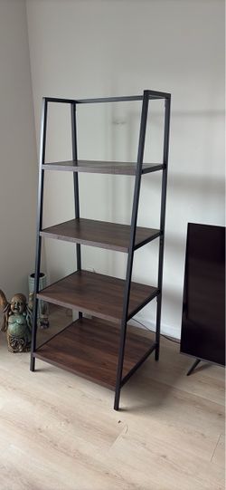4-Tier Black Metal and Wood Ladder Bookshelf