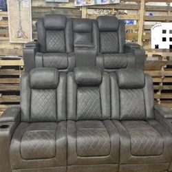 HyllMont Gray Power Reclining Living Room Set Sofa And Loveseat 