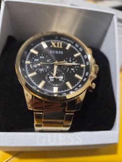 Guess Men's Walker 44mm Gold Tone Multifunction Black Dial Watch GW0900G3