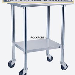 New in Box ROCKPOINT Stainless Steel Table for Prep & Work with Caster Wheels 24x30 Inches