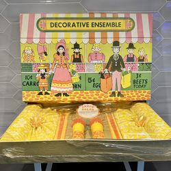 Vintage new in box unused Saucy Salad serving set  Bright retro orange and yellow. 12 Pieces In Box 