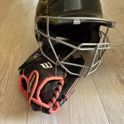 Softball Helmet, Batting Gloves And Softball Glove