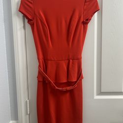 Cache Red Peplum Sheath Dress Short Sleeve Belted Knee Length Regular Size 0