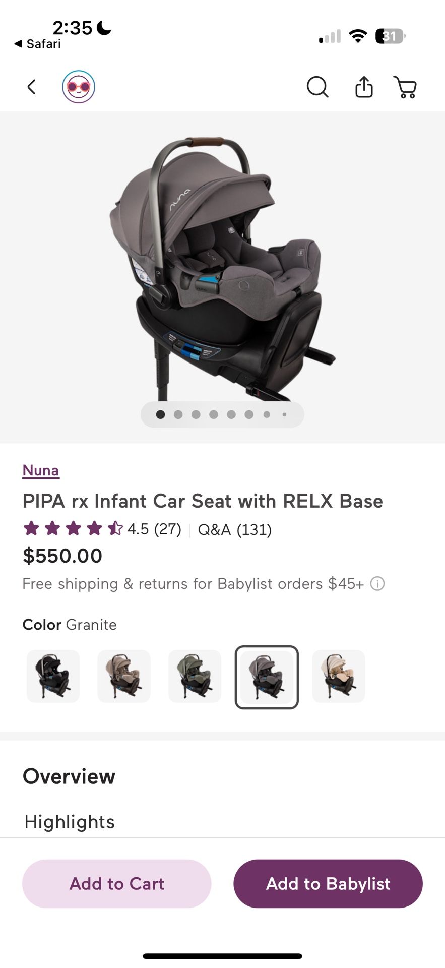 NUNA PIPA rx Infant Car Seat with RELX base