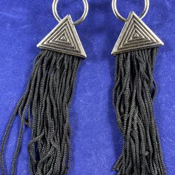 Pink Floyd Black and Silver Fringe Earrings