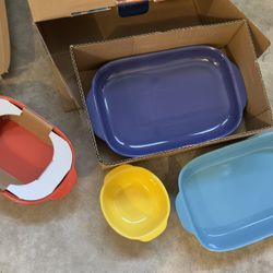 CW By CorningWare 4 Piece Multicolor Stoneware Bakeware Casserole / Baking Dishes With Box