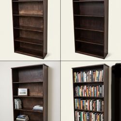Solid Wood 6-Foot Bookshelf – Dark Walnut Stain
