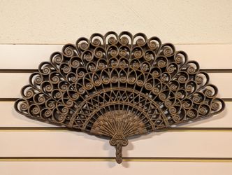 Vintage Burwood Syroco Fan Wall Hanging Decor Model 2424 Resin 21x13 Inch Art