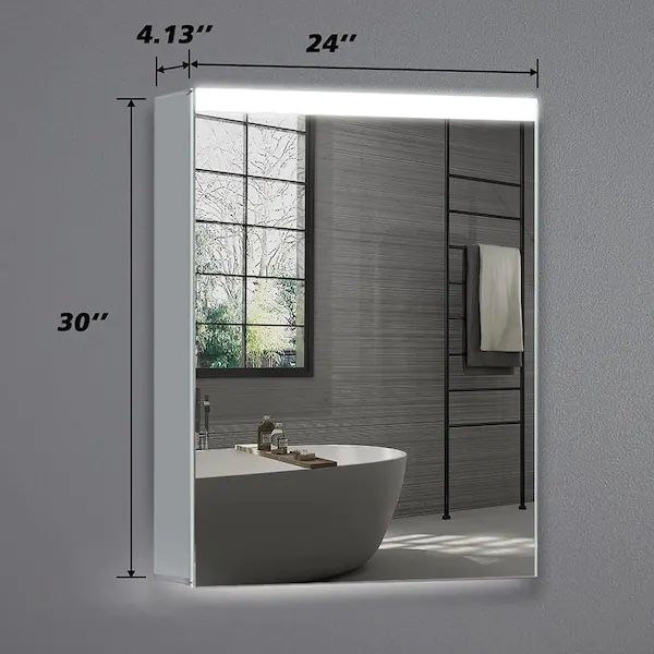 24 in. x 30 in. x 4 in. LED Light Silver Surface Mount Medicine Cabinet with Mirror