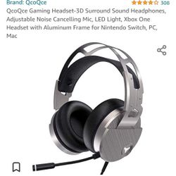 QcoQce Gaming Headset-3D Surround Sound Headphones, Adjustable Noise Cancelling Mic, LED Light, Xbox One Headset with Aluminum Frame for Nintendo Swit