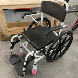 OasisSpace Shower Wheelchair Commode - Rolling Shower and Commode Transport Chair with Wheels, Rolling Shower Chair with Drop-Arms for Inside Shower, 