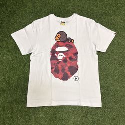 Red On White Baby Monkey Head Head Tee