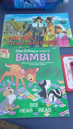 Vintage Walt Disney Bambi and cassette tape/first Thanksgiving book