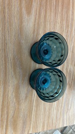 Teal Blue Faceted Glass Goblets Set of 2