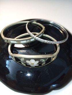 3 Baby Bracelet Abalone Polynesian Silver 925 With Hinge Vintage Handmade Bracelets Cash Only Pick Up Only Only Serious Buyers