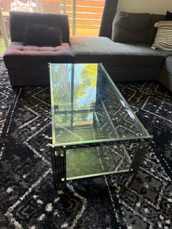Glass Coffee Table with Metal Frame